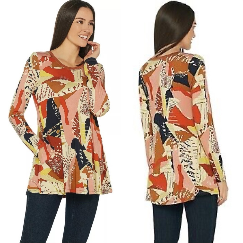 LOGO by Lori Goldstein Women’s Charissa Tunic Top Shirt Longsleeve Multicolor M
